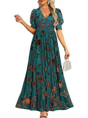 Stylish Velvet Floral Maxi Dress - Perfect for Fall Weddings & Formal Events